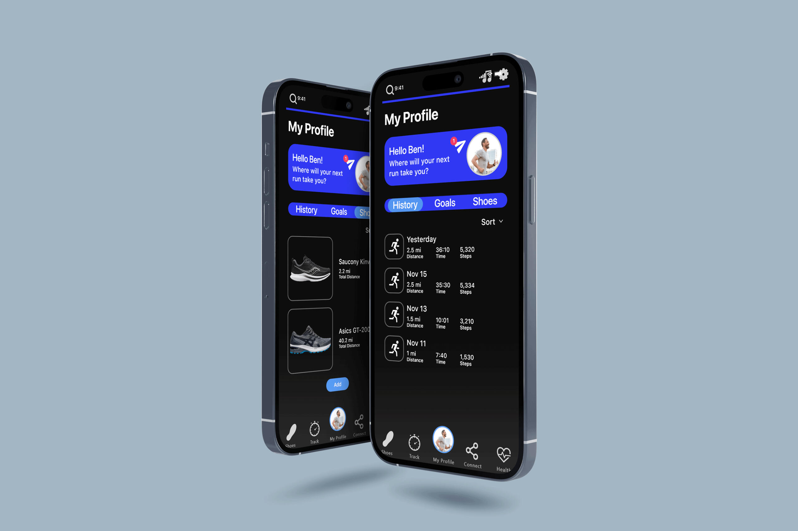 My profile (history and shoes) section of OneMile app on iPhone